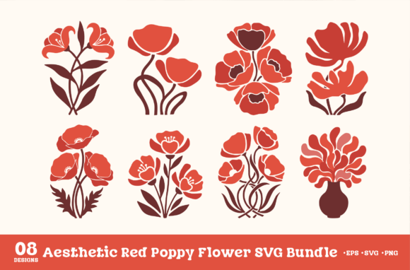 Aesthetic Red Poppy Flower SVG Bundle