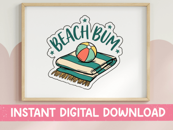 Beach Bum Towel and Ball Sticker: Graphics for T-Shirt Designs