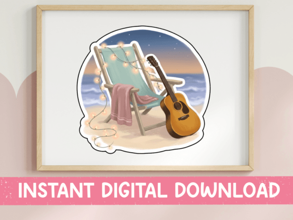 Beach Chair Guitar Sunset Sticker Graphics