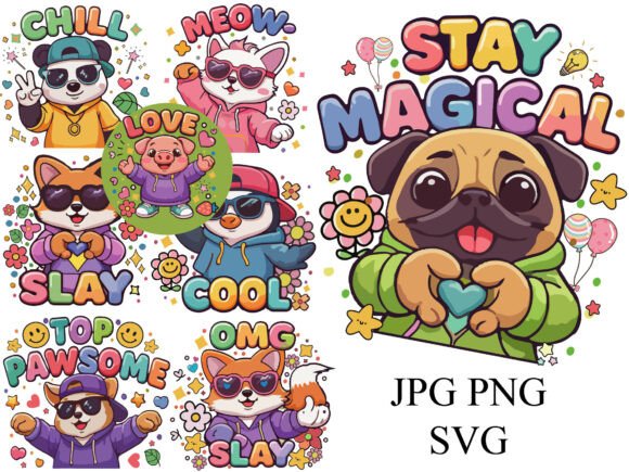 Cartoon Animal Characters SVG Bundle for Graphics and T-Shirt Designs