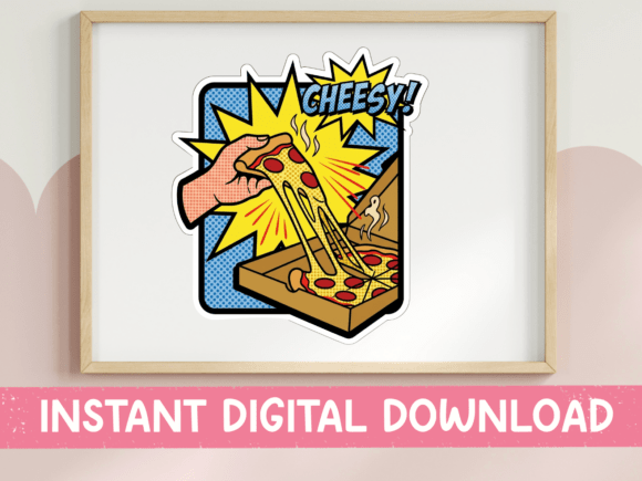 Cheesy Pop Art Pizza Sticker Design