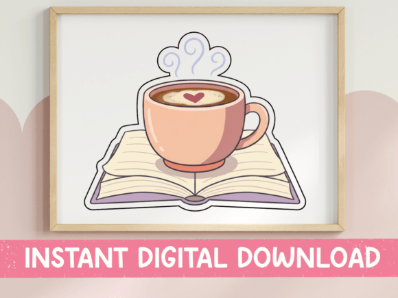 Coffee Cup on Open Book Sticker