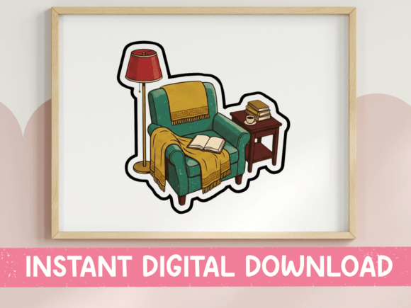 Cozy Reading Nook Armchair Sticker: Graphics for T-Shirt Designs