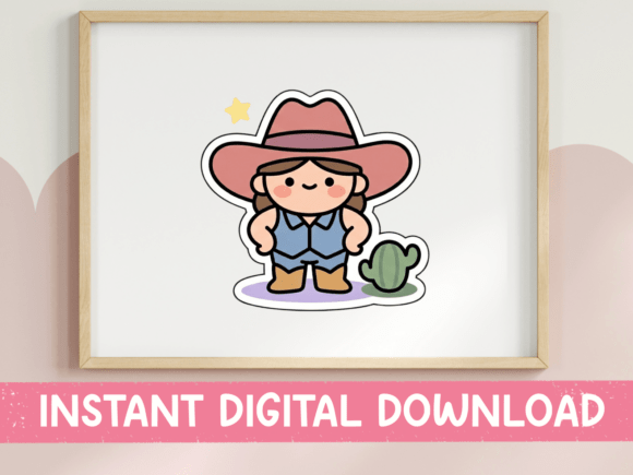 Cute Kawaii Cowgirl Sticker Design