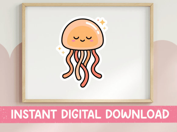 Cute Kawaii Jellyfish Sticker Design: Graphics for T-Shirt Designs