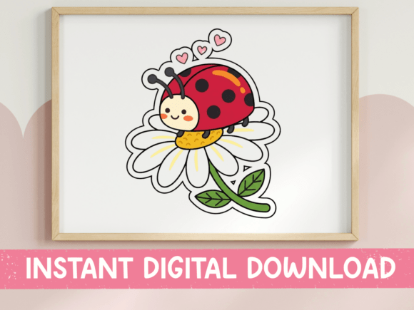 Cute Ladybug on Daisy Flower Sticker Graphics