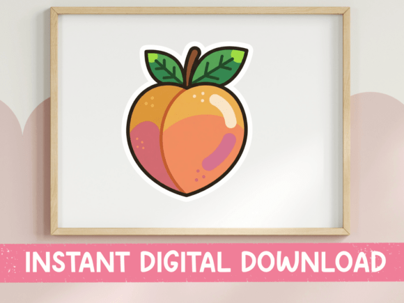 Cute Peach Fruit Sticker Design: Graphics for T-Shirt Designs
