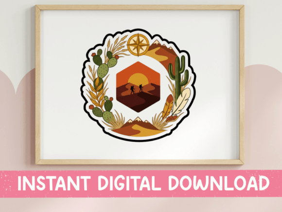 Desert Hiker Boho Badge Sticker: Graphics for T-Shirt Designs