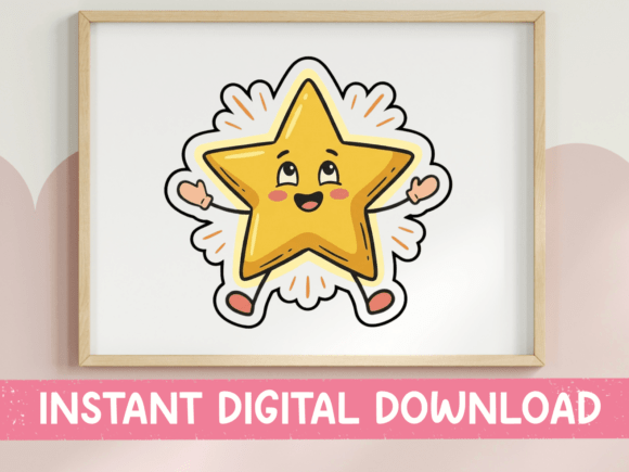 Happy Star Character Kawaii Sticker: Graphics for T-Shirt Designs