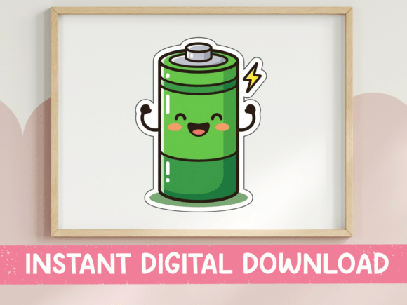 Kawaii Battery Charged Sticker Design Graphics