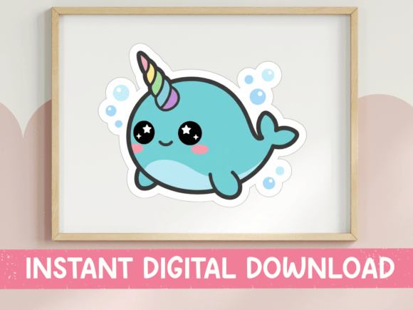 Kawaii Narwhal with Star Eyes Sticker: Graphics for T-Shirt Designs