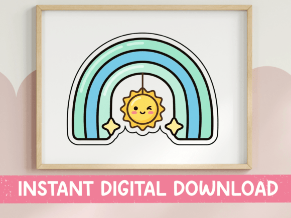 Kawaii Rainbow Sun Sticker Design: Graphics for T-Shirt Designs