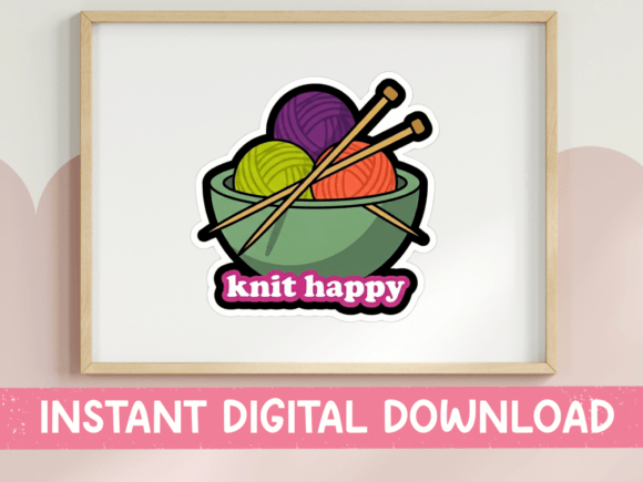 Knit Happy Yarn Bowl Sticker Graphics