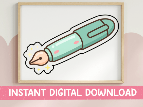 Mint Green Kawaii Fountain Pen Sticker: Graphics for T-Shirt Designs
