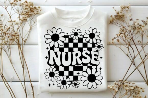 Nurse Checkered Daisy SVG Retro Groovy