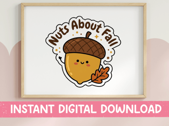 Nuts About Fall Acorn Sticker Design Graphics