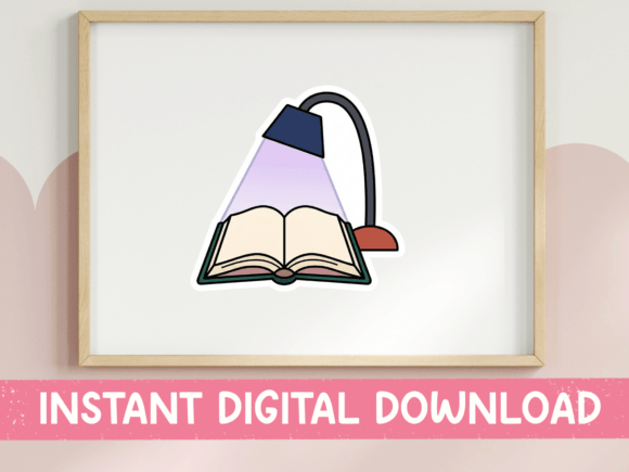 Open Book Under Reading Lamp Sticker Graphics for T-Shirt Designs