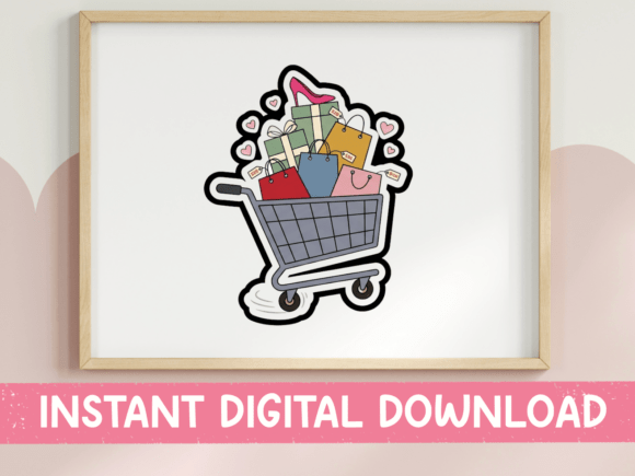 Overflowing Shopping Cart Sticker