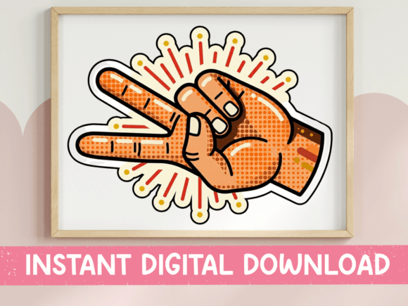 Peace Sign Hand Retro Pop Art Sticker: Graphics for T-Shirt Designs