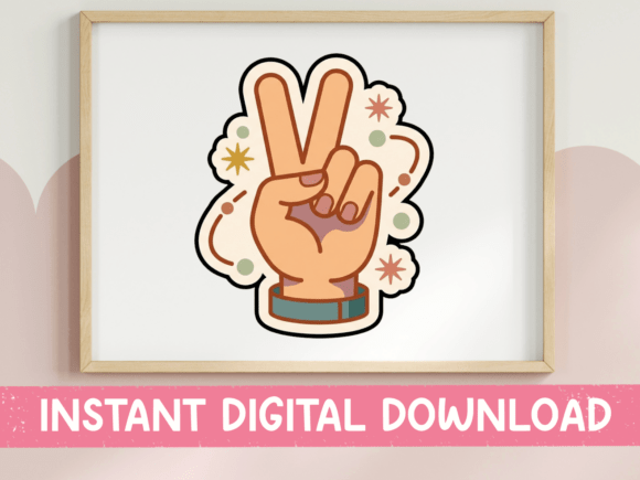 Peace Sign Hand Retro Sticker: Graphics for T-Shirt Designs