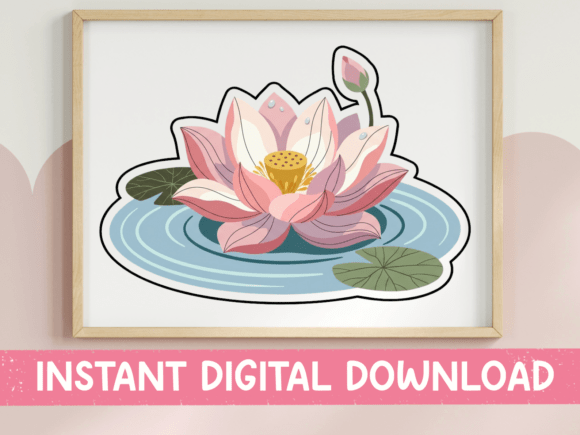 Pink Lotus Flower Pond Sticker Graphics for T-Shirt Designs