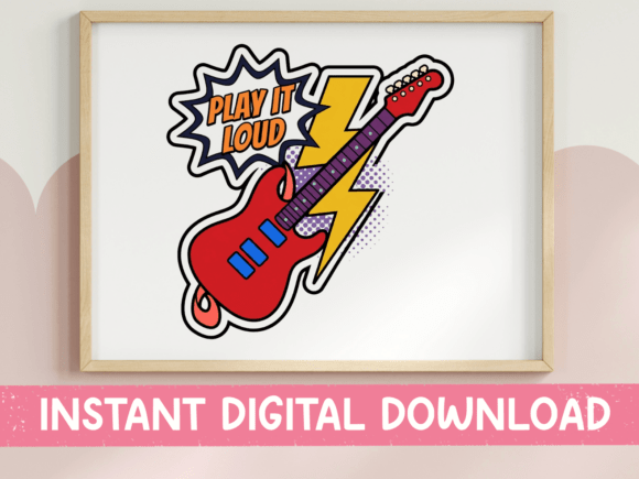 Play It Loud Guitar Sticker Design: Graphics for T-Shirt Designs