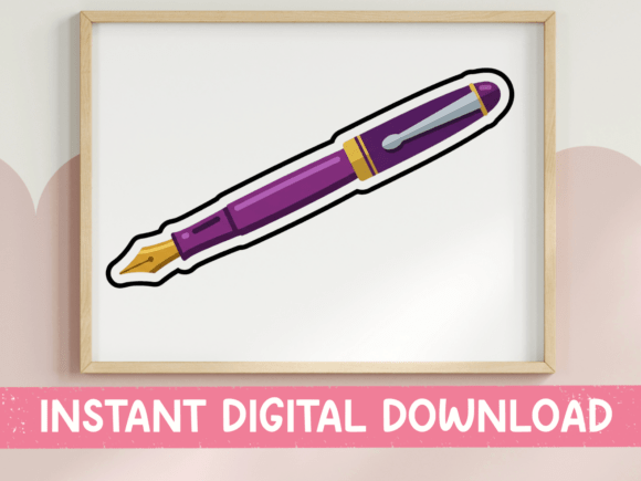 Purple Fountain Pen Illustration Sticker