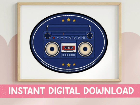 Retro Boombox Stars Oval Badge Sticker Graphics