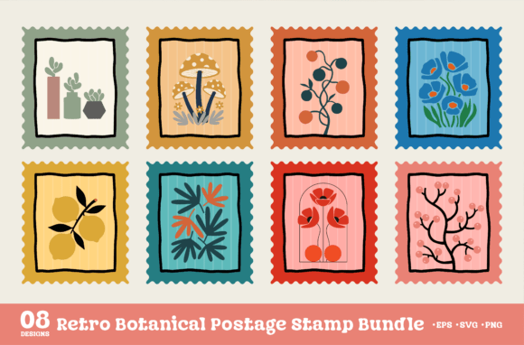 Retro Botanical Postage Stamp SVG Bundle