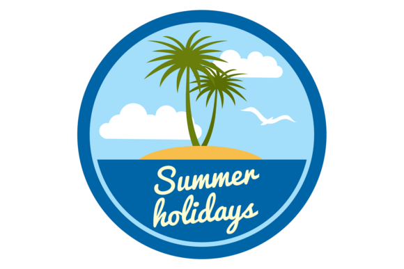 Summer Holidays Round Sticker. Tropical Graphics