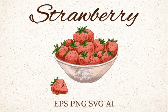 Vintage Strawberry Bowl Clipart PNG SVG
