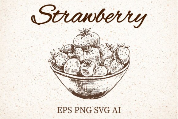 Vintage Strawberry Bowl Clipart SVG PNG